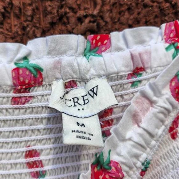 New J Crew Factory strawberry smocked tiered midi dress strawberries - Picture 4 of 10